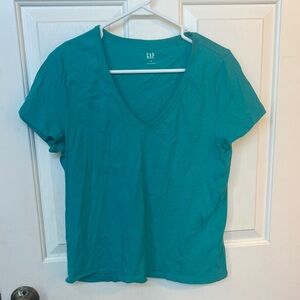 GAP Women's Teal V-Neck Short Sleeve Tee